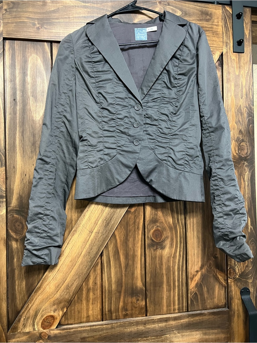 Flounce tbd Cropped Ruched Blazer Jacket Grey 100% Cotton